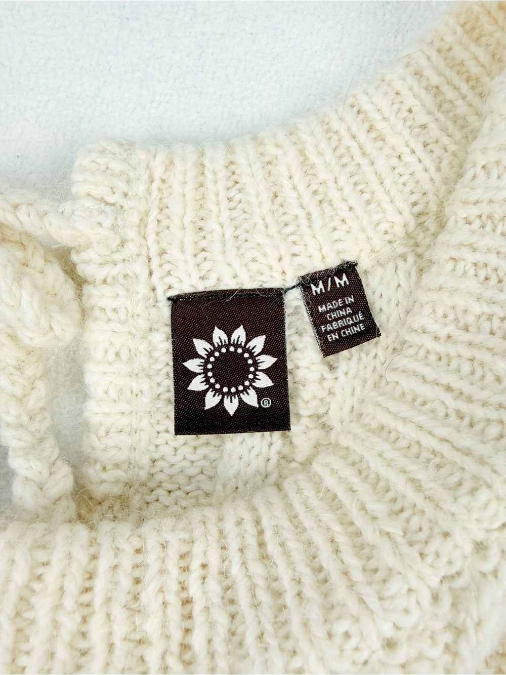 Cream Cable Knit Sweater Dress Y2K Cottagecore Wool Blend Cozy Boho Mini Dress - Picture 5 of 6